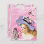 不思議の国のアリス コラージュ 結婚式 保存日 招待状 (正面/裏面)