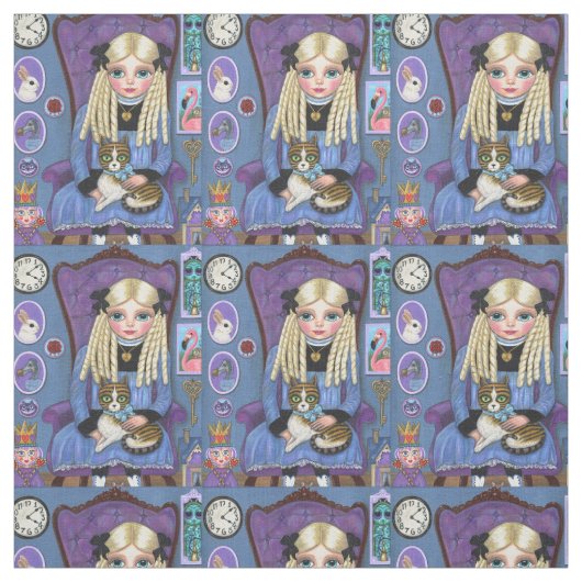 不思議の国のアリス&ダイナの猫とかわいいおとぎ話 ファブリック (見本)