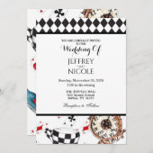 不思議の国のアリス チェック柄 ウェディング 招待状 (正面/裏面)