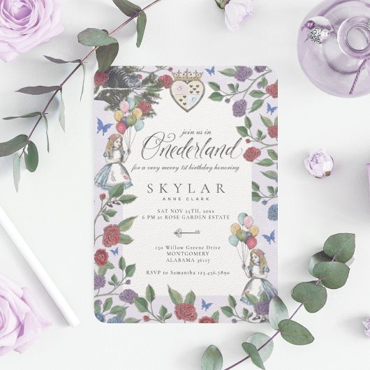 不思議の国のアリス　バースデー　ウォーターカラー　ヴィンテージ 招待状