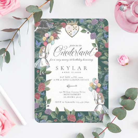 不思議の国のアリス バースデー ウォーターカラー ヴィンテージ 招待状