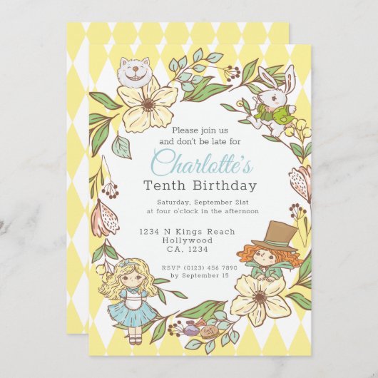 不思議の国のアリス パーソナライズパーティー 招待状 (正面/裏面)