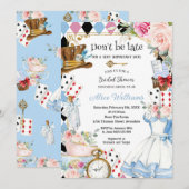 不思議の国のアリス フラワー ブライダルシャワー ティーパーティー 招待状 (正面/裏面)