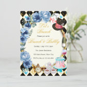 不思議の国のアリス ブルー 花柄 ブランチ 招待状 (スタンド正面)