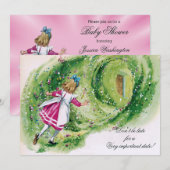 不思議の国のアリス ベビーシャワー 遅刻厳禁 招待状 (正面/裏面)