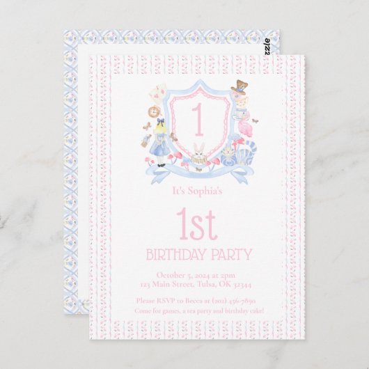 不思議の国のアリス モノグラム クレスト パーティー ポストカード (正面/裏面)