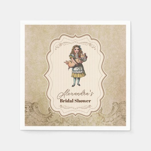 不思議の国のアリス ヴィンテージ ストーリー ブライズシャワー スタンダードカクテルナプキン (正面)