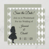 不思議の国のアリス ヴィンテージ パステルグリーン エレガント セーブザデート (正面/裏面)