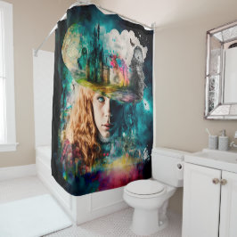 不思議の国のアリス |時計と街のスカイライン シャワーカーテン