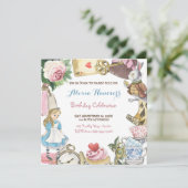 不思議の国のアリス 水彩画 手描き ウサギ 招待状 (スタンド正面)