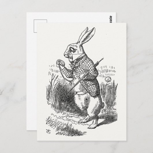 不思議の国のアリス、白うさぎが時計をチェック ポストカード (正面/裏面)