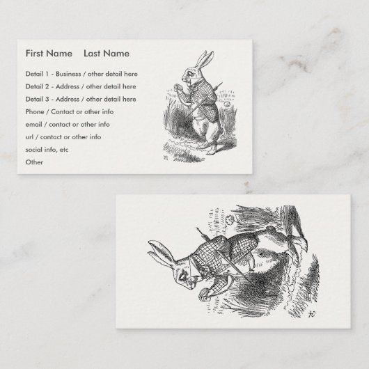 不思議の国のアリス、白うさぎが時計をチェック 名刺 (正面/裏面)