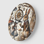 不思議の国のアリス 白うさぎ 紅茶 アート ラージ壁時計 (傾斜)