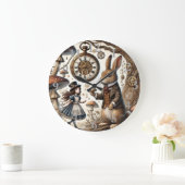 不思議の国のアリス 白うさぎ 紅茶 アート ラージ壁時計 (ホーム)