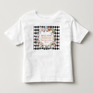 不思議の国のアリス 花 フレーム 1歳の誕生日 トドラーTシャツ