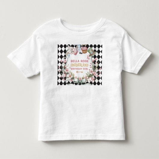 不思議の国のアリス 花 フレーム 1歳の誕生日 トドラーTシャツ (正面)
