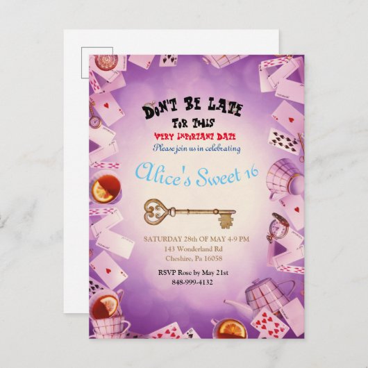 不思議の国のアリス 誕生日パーティーのご案内 案内ポストカード (正面/裏面)