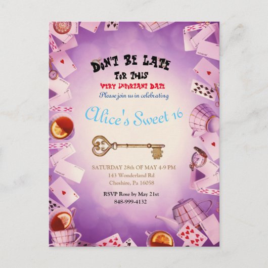 不思議の国のアリス 誕生日パーティーのご案内 案内ポストカード (正面)