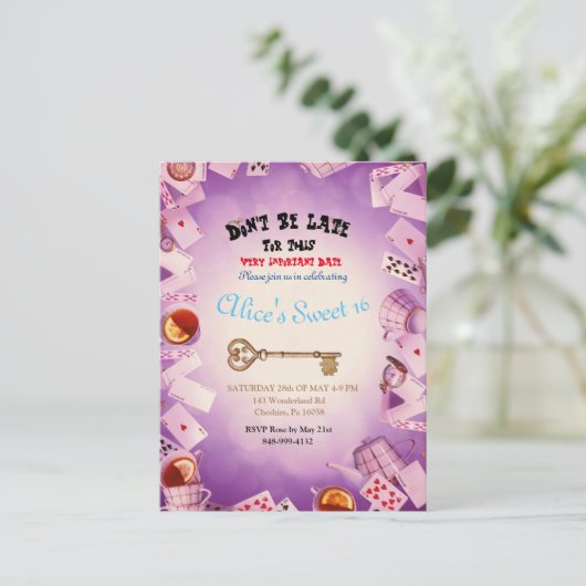 不思議の国のアリス 誕生日パーティーのご案内 案内ポストカード (スタンド正面)