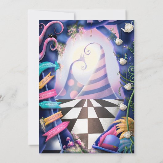 不思議の国のアリス、郵便で赤ん坊シャワー 招待状 (裏面)