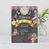 不思議の国のアリス 黒板 モダン 誕生日 招待状 (スタンド正面)