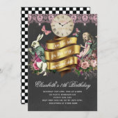 不思議の国のアリス 黒板 誕生日 招待状 (正面/裏面)