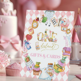 不思議の国のアリス 1歳の誕生日 ピンクのギフト 台座サイン