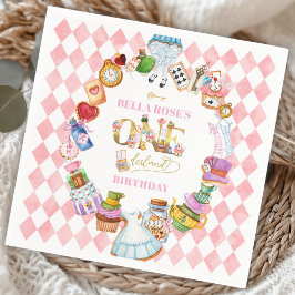 不思議の国のアリス 1歳の誕生日 ピンク スタンダードカクテルナプキン