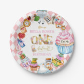 不思議の国のアリス 1歳の誕生日 ピンク ペーパープレート (正面)