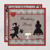 不思議の国のアリス & 3月うさぎの誕生日パーティーご招待 招待状 (正面/裏面)