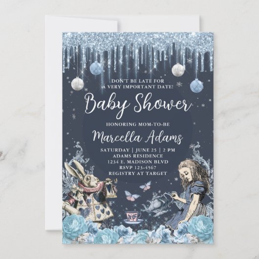 不思議の国のアリス in ウィンター ワンダーランド ブルー 招待状 (正面)