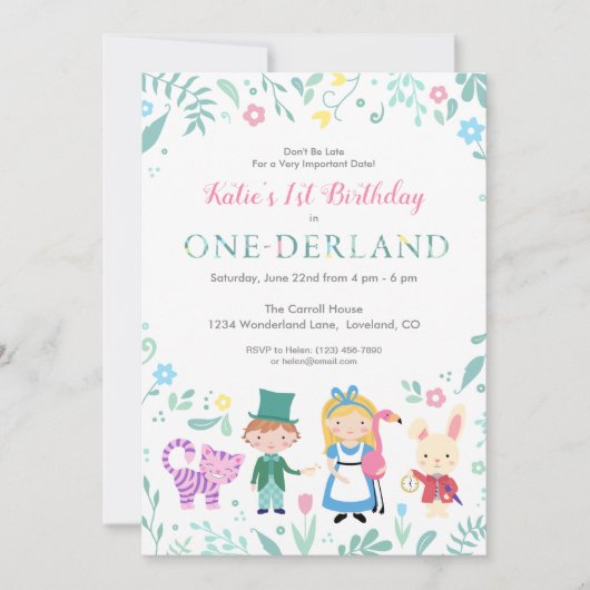 不思議の国のアリス | One-derland 1st誕生日 招待状 (正面)