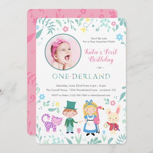 不思議の国のアリス | One-derland first誕生日 招待状 (正面/裏面)