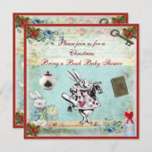 不思議の国のアリス Xmas ベビーシャワーに本を持ってきて 招待状 (正面/裏面)