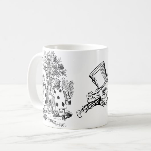 不思議の国のイメージのウサギのアリスは帽子屋を梳きます コーヒーマグカップ (正面左)