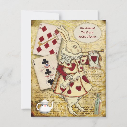 不思議の国のウサギのブライダルシャワーのヴィンテージアリス 招待状 (正面)