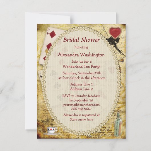 不思議の国のウサギのブライダルシャワーのヴィンテージアリス 招待状 (裏面)