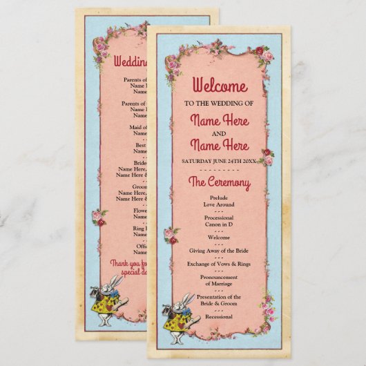 不思議の国のウサギ フラワー ウェディング プログラム 詳細 (正面/裏面)