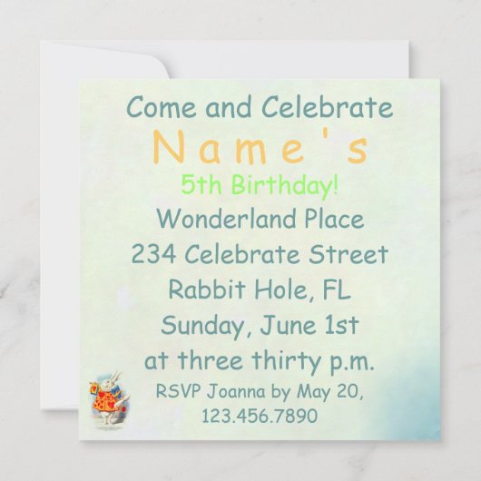 不思議の国のウサギ ~ 招待状 (裏面)