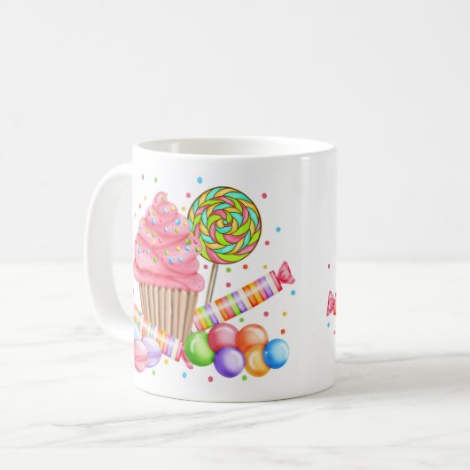 不思議の国のカップケーキキャンデーの棒つきキャンデーの菓子のタルト コーヒーマグカップ (正面左)