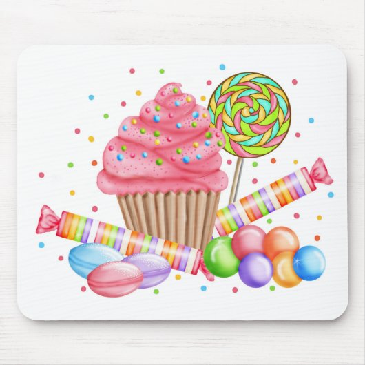不思議の国のカップケーキキャンデーの棒つきキャンデーの菓子のタルト マウスパッド (正面)