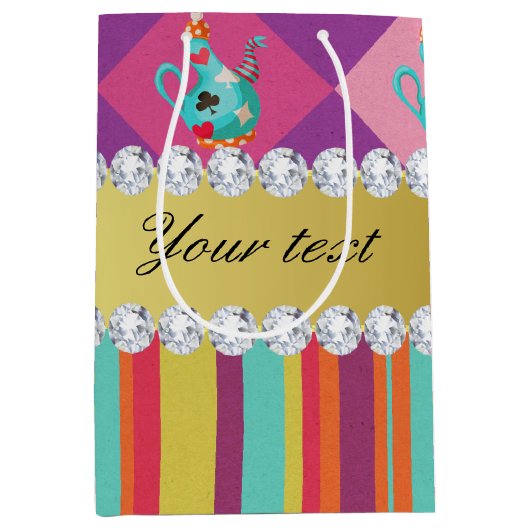 不思議の国のカラフルなアリスは縞で飾り、 ミディアムペーパーバッグ (正面)