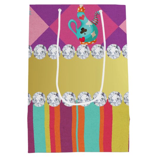 不思議の国のカラフルなアリスは縞で飾り、 ミディアムペーパーバッグ (裏面)