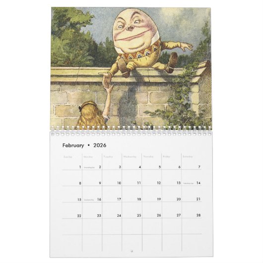 不思議の国のカレンダーの2016媒体アリス カレンダー (2月 2026)