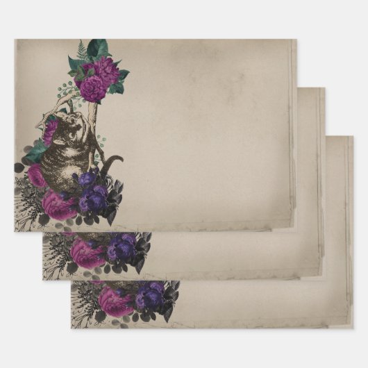 不思議の国のケシャーキャット&パープルフローラアリス ラッピングペーパーシート (セット)