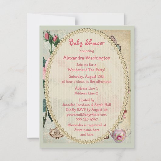 不思議の国のコラージュのベビーシャワーのお洒落なアリス 招待状 (裏面)