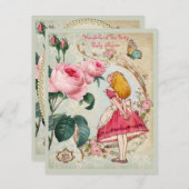 不思議の国のコラージュのベビーシャワーのお洒落なアリス 招待状 (正面/裏面)