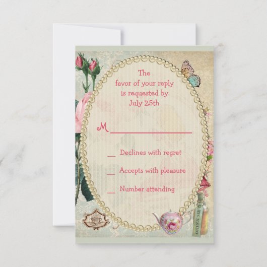 不思議の国のコラージュRSVPのお洒落なアリス 出欠カード (裏面)