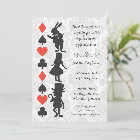 不思議の国のダマスク織のベビーシャワーの招待のアリス 招待状 (スタンド正面)