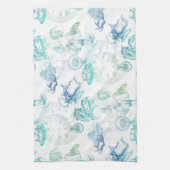 不思議の国のティータイムの青緑の白タオルのアリス キッチンタオル (縦)